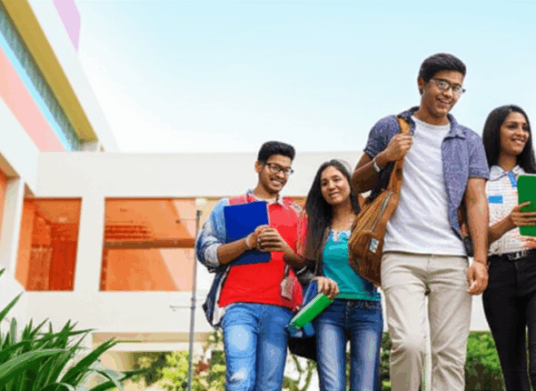 Diverse Indian students on a vibrant college campus.