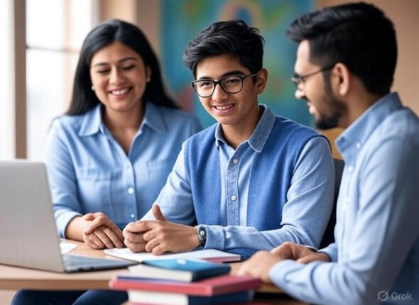 Indian teen exploring career options with parents