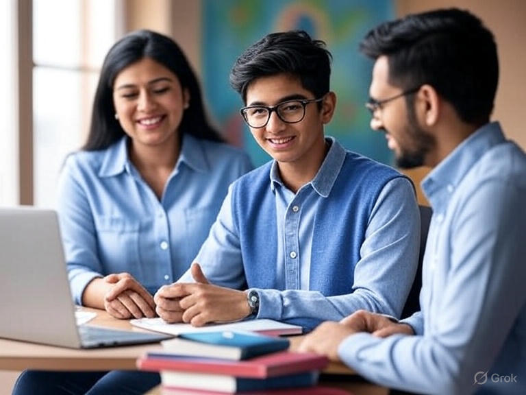 Indian teen exploring career options with parents